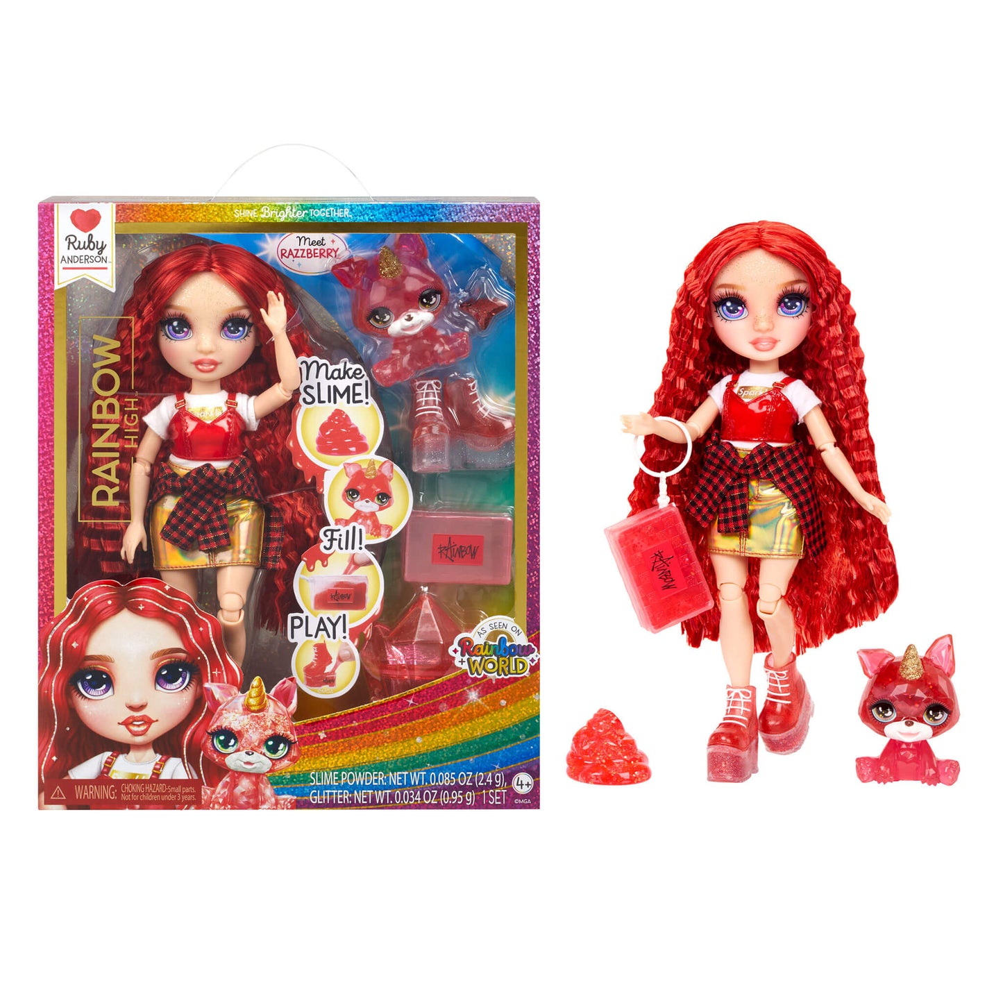 RAINBOW HIGH Fashion Doll with Slime & Pet - Ruby (Red)